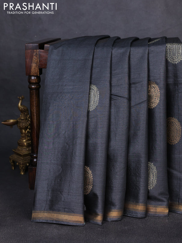 Banana silk saree black with thread & zari woven paisley buttas and zari woven border