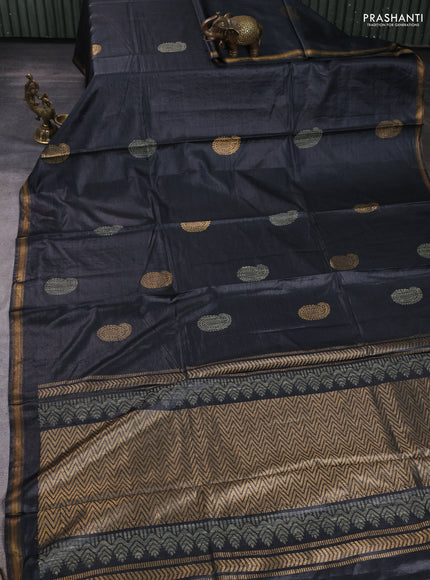 Banana silk saree black with thread & zari woven paisley buttas and zari woven border