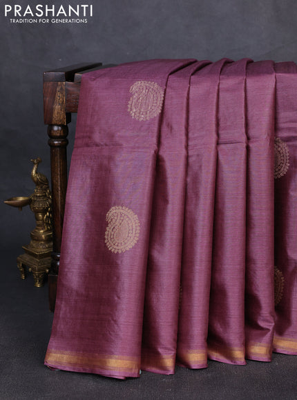Banana silk saree wine shade with thread & zari woven paisley buttas and zari woven border