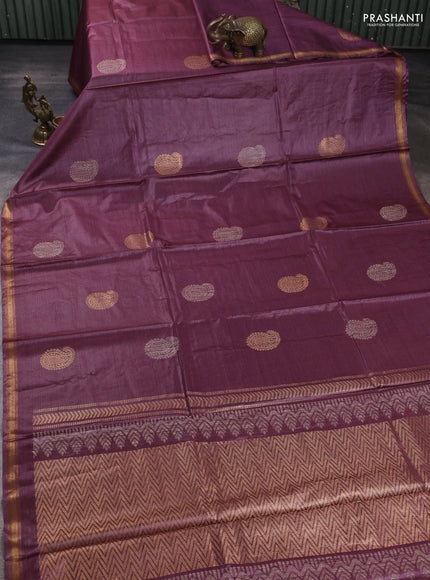 Banana silk saree wine shade with thread & zari woven paisley buttas and zari woven border