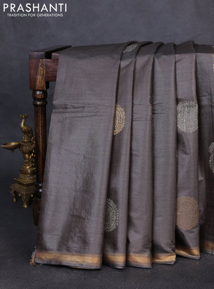 Banana silk saree datk grey with thread & zari woven paisley buttas and zari woven border