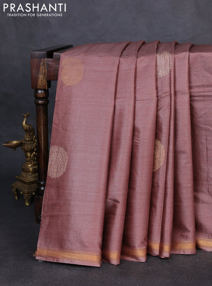 Banana silk saree pastel maroon with thread & zari woven paisley buttas and zari woven border