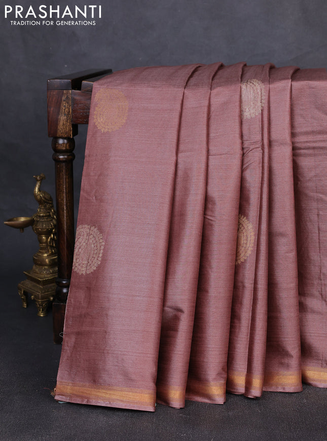 Banana silk saree pastel maroon with thread & zari woven paisley buttas and zari woven border