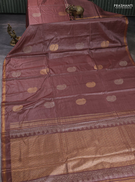 Banana silk saree pastel maroon with thread & zari woven paisley buttas and zari woven border