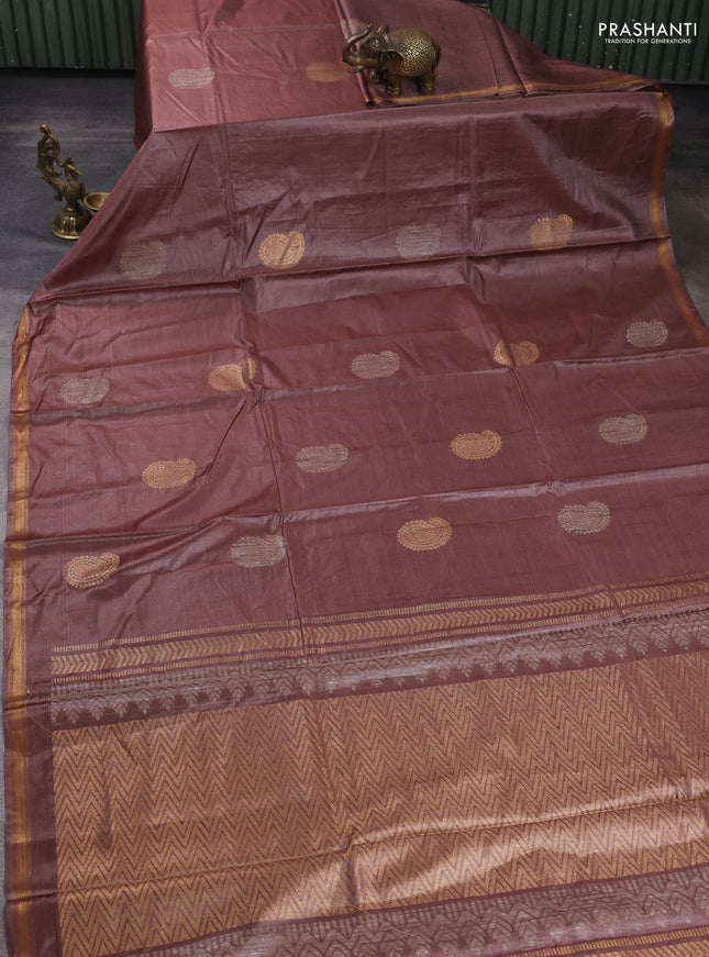 Banana silk saree pastel maroon with thread & zari woven paisley buttas and zari woven border