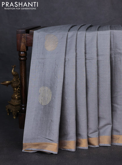 Banana silk saree grey with thread & zari woven paisley buttas and zari woven border