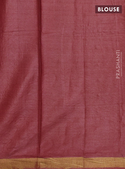 Banana silk saree dark peach with thread & zari woven paisley buttas and zari woven border