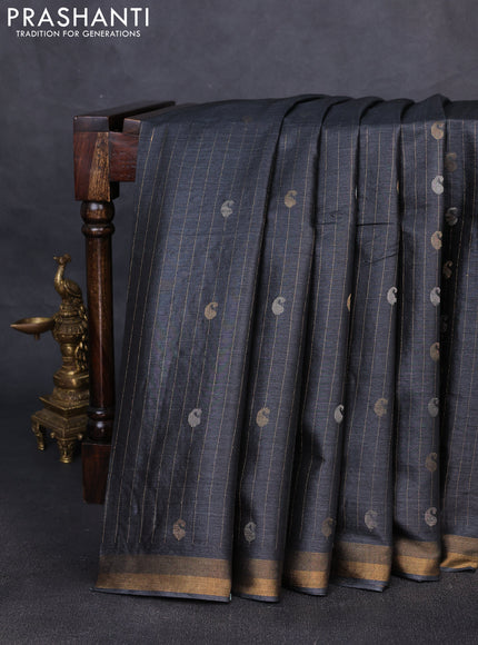 Banana silk saree black with allover silver & gold zari weaves and zari woven border