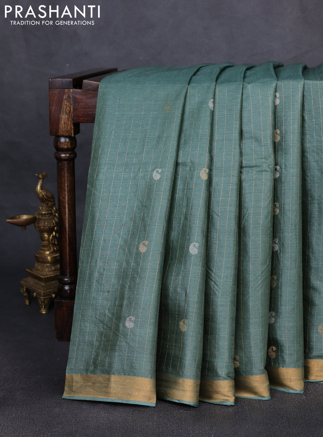 Banana silk saree green with allover silver & gold zari weaves and zari woven border