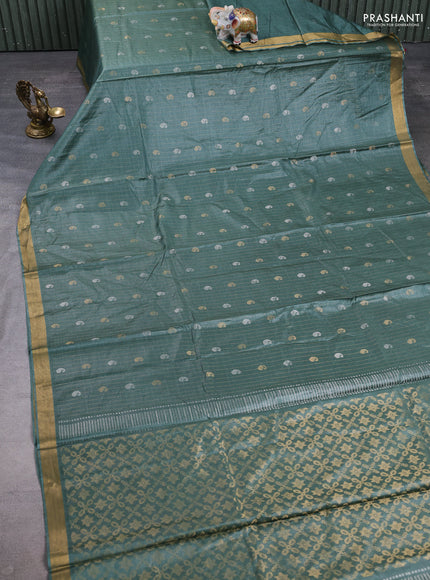 Banana silk saree green with allover silver & gold zari weaves and zari woven border
