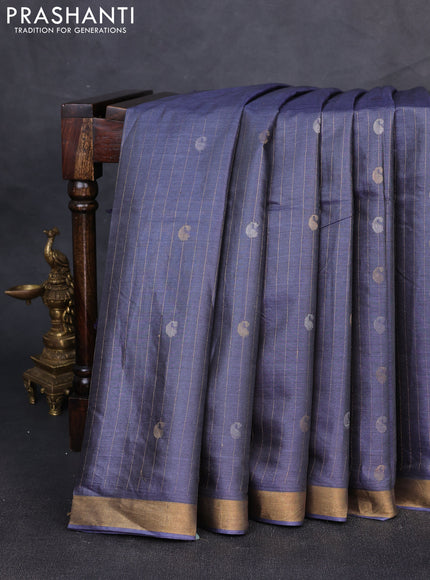 Banana silk saree bluish grey with allover silver & gold zari weaves and zari woven border