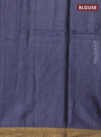 Banana silk saree bluish grey with allover silver & gold zari weaves and zari woven border