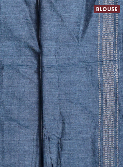 Banana silk saree peacock blue with allover silver & gold zari weaves and zari woven border