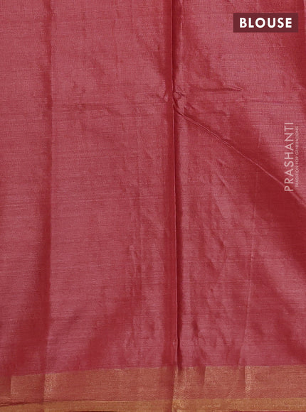 Banana silk saree dark peach with silver & gold zari woven paisley buttas and zari woven border