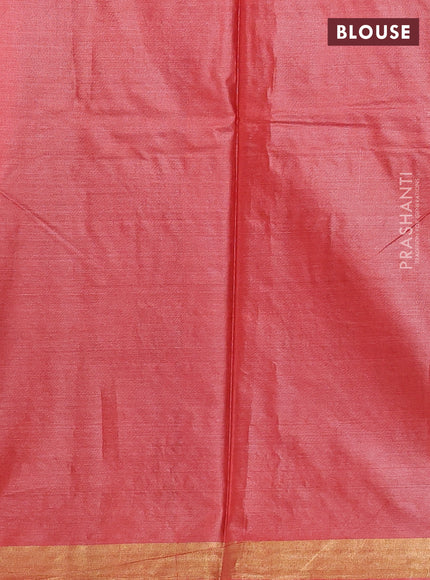 Banana silk saree grey and orange with silver & gold zari woven buttas and zari woven border