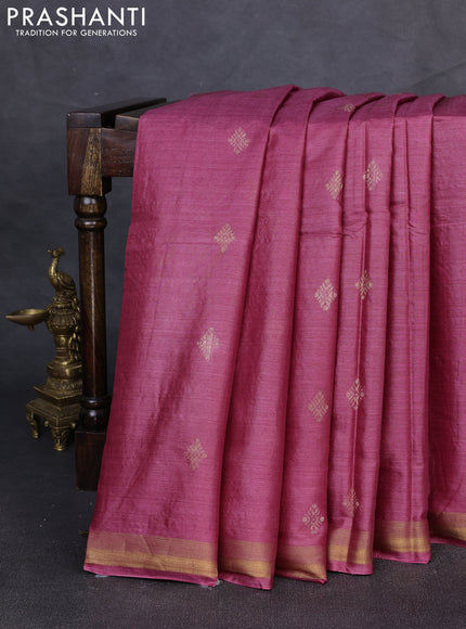 Banana silk saree pink with allover silver & gold zari woven buttas and zari woven border