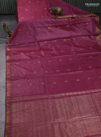Banana silk saree pink with allover silver & gold zari woven buttas and zari woven border