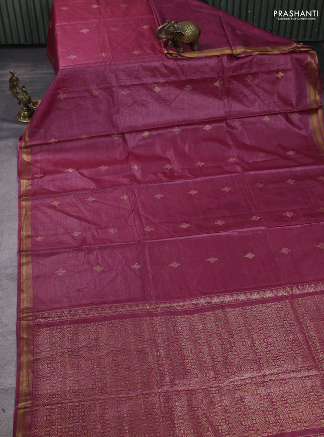 Banana silk saree pink with allover silver & gold zari woven buttas and zari woven border