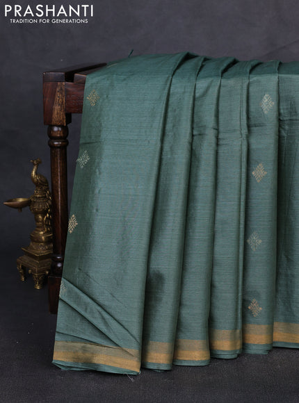 Banana silk saree green with allover silver & gold zari woven buttas and zari woven border