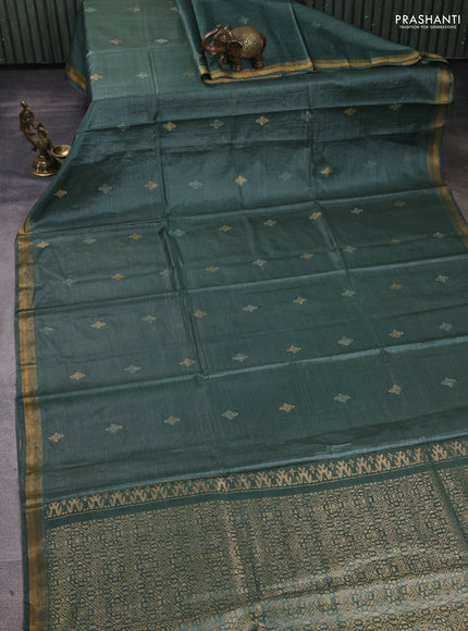 Banana silk saree green with allover silver & gold zari woven buttas and zari woven border