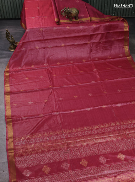 Banana silk saree wine shade with allover silver & gold zari woven buttas and zari woven border
