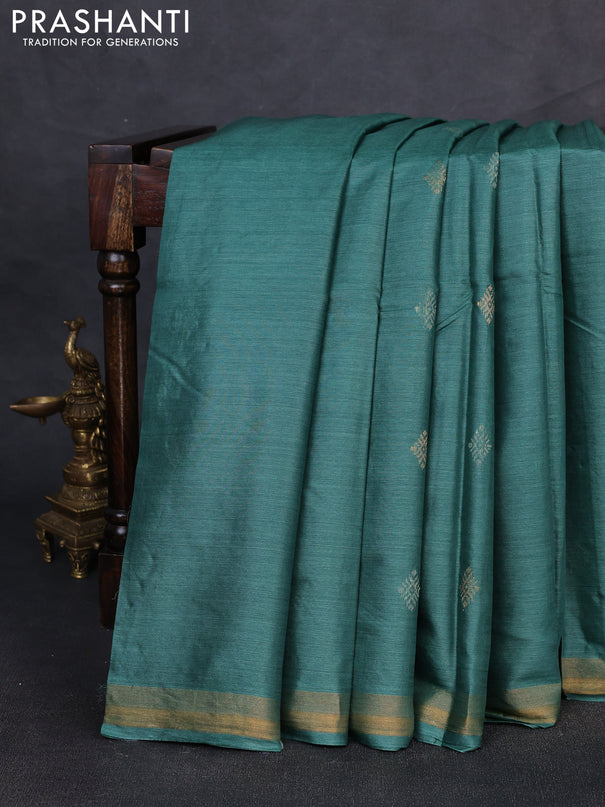 Banana silk saree green with allover silver & gold zari woven buttas and zari woven border