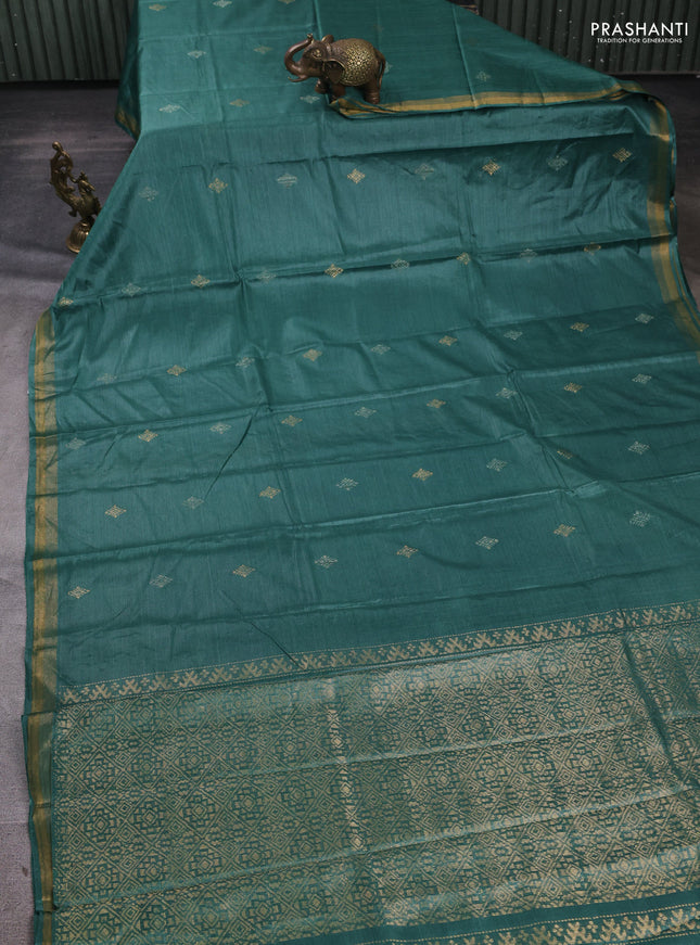 Banana silk saree green with allover silver & gold zari woven buttas and zari woven border