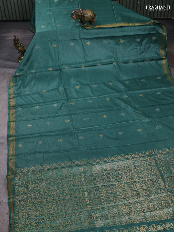 Banana silk saree green with allover silver & gold zari woven buttas and zari woven border