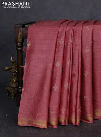 Banana silk saree maroon with allover silver & gold zari woven buttas and zari woven border