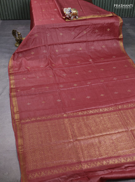 Banana silk saree maroon with allover silver & gold zari woven buttas and zari woven border