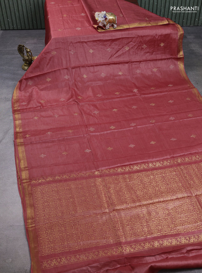 Banana silk saree maroon with allover silver & gold zari woven buttas and zari woven border
