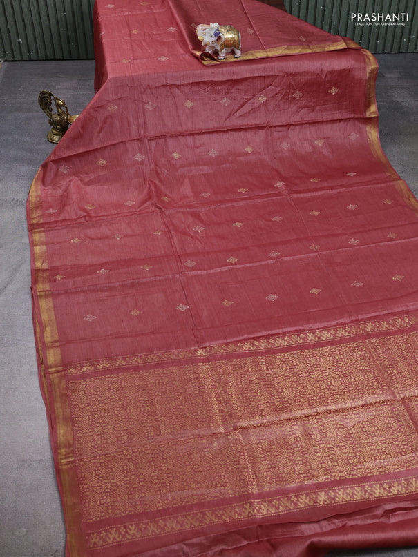 Banana silk saree maroon with allover silver & gold zari woven buttas and zari woven border
