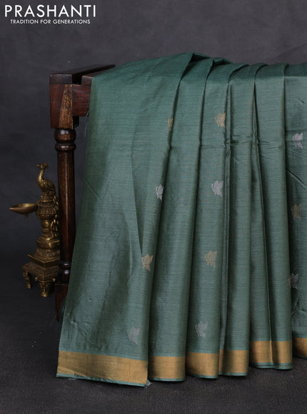 Banana silk saree green with allover silver & zari woven buttas and zari woven border