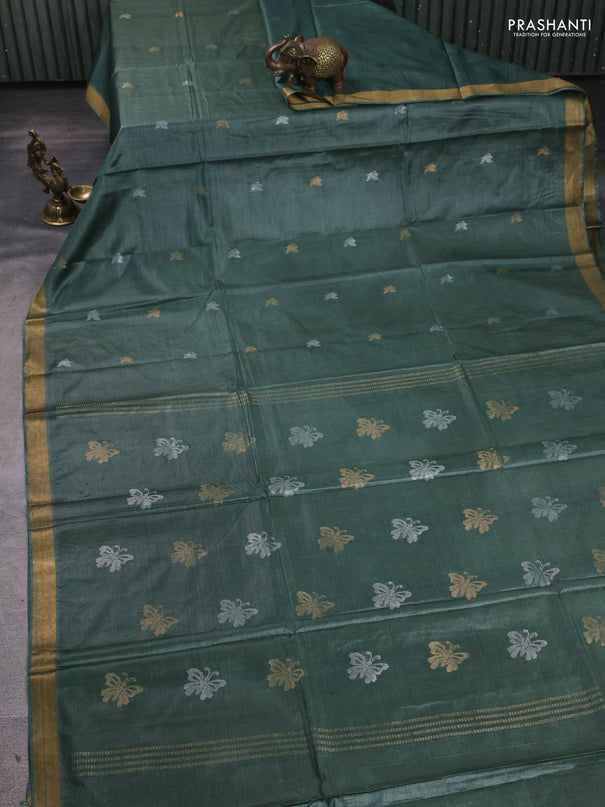 Banana silk saree green with allover silver & zari woven buttas and zari woven border