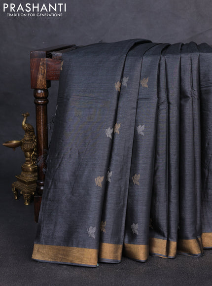 Banana silk saree elephant grey with allover silver & zari woven buttas and zari woven border