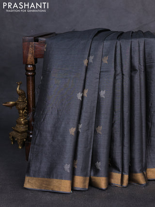 Banana silk saree elephant grey with allover silver & zari woven buttas and zari woven border