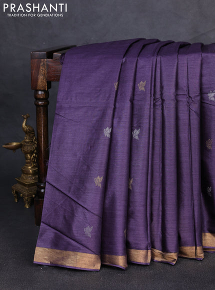Banana silk saree violet with allover silver & zari woven buttas and zari woven border