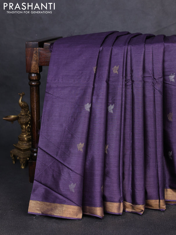Banana silk saree violet with allover silver & zari woven buttas and zari woven border