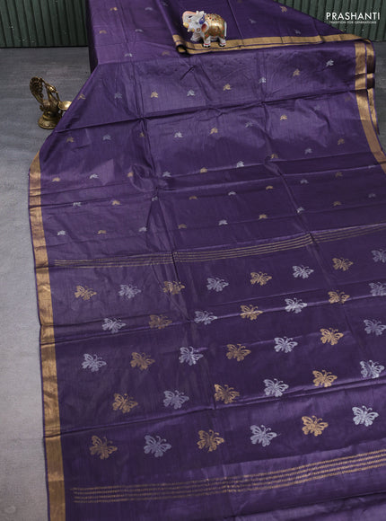 Banana silk saree violet with allover silver & zari woven buttas and zari woven border