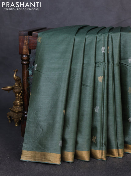 Banana silk saree green with allover silver & zari woven buttas and zari woven border