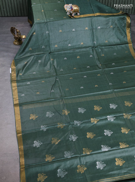 Banana silk saree green with allover silver & zari woven buttas and zari woven border