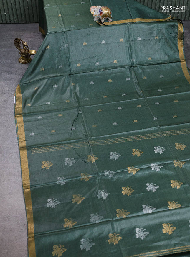 Banana silk saree green with allover silver & zari woven buttas and zari woven border