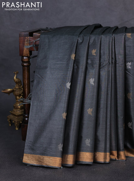 Banana silk saree black with allover silver & zari woven buttas and zari woven border