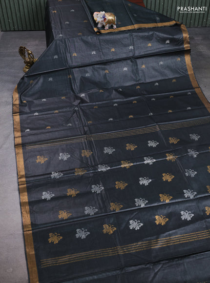 Banana silk saree black with allover silver & zari woven buttas and zari woven border