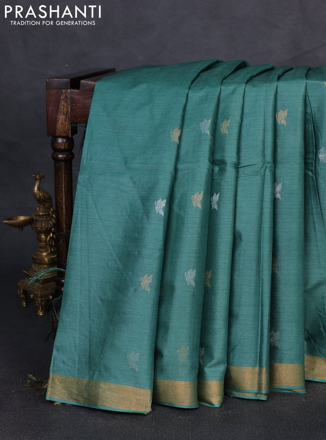Banana silk saree green with allover silver & zari woven buttas and zari woven border