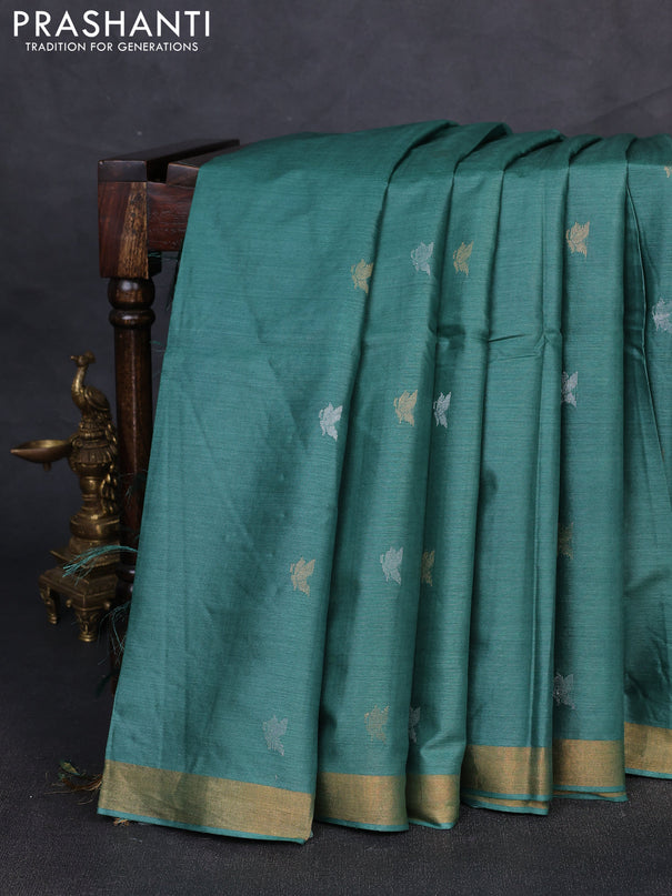 Banana silk saree green with allover silver & zari woven buttas and zari woven border