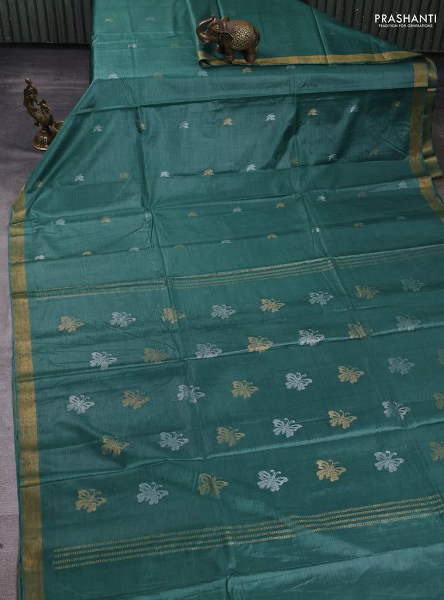 Banana silk saree green with allover silver & zari woven buttas and zari woven border