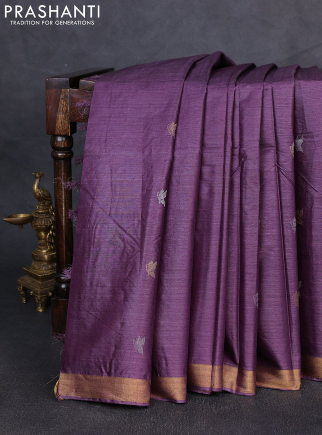 Banana silk saree purple with allover silver & zari woven buttas and zari woven border
