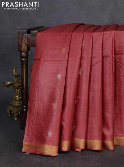 Banana silk saree maroon with allover silver & zari woven buttas and zari woven border