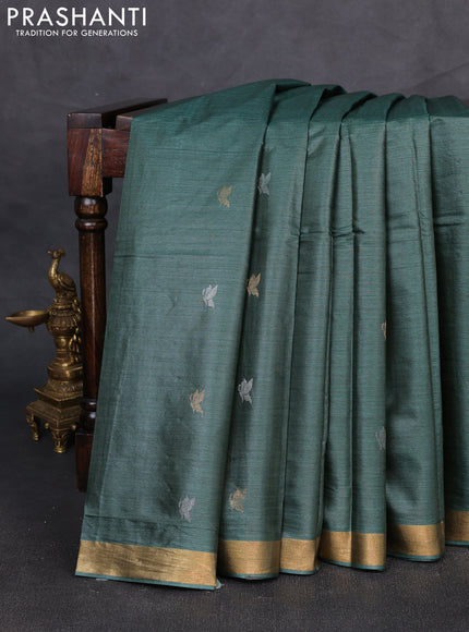 Banana silk saree green with allover silver & zari woven buttas and zari woven border